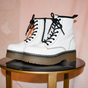 Roolee white leather boots